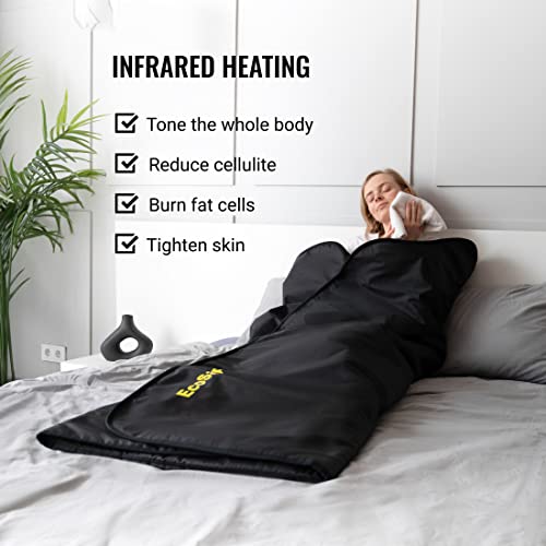 Manta de sauna por infrarrojos con 9 modos de calefacción, manta de sauna por infrarrojos de 2 zonas, con mando a distancia, sauna portátil para el hogar, 180 x 220 cm, color negro