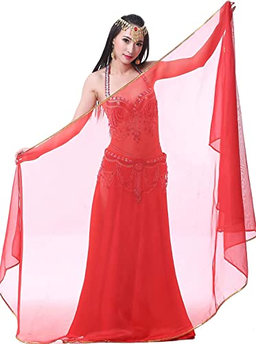 Mantón Chal Estola de Gasa de Danza del Vientre para Mujer, Bufanda con Lentejuelas 180 * 105cm, Capa de Baile para Disfraz de India, Festival (Rojo)