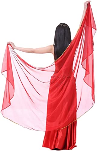 Mantón Chal Estola de Gasa de Danza del Vientre para Mujer, Bufanda con Lentejuelas 180 * 105cm, Capa de Baile para Disfraz de India, Festival (Rojo)