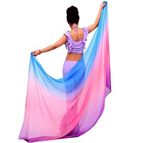 Mantón de Danza del Vientre para Mujer, Velo Largo de Gasa para espectáculo de Danza, Lujosa Bufanda de Seda degradada - 220 cm x 120 cm