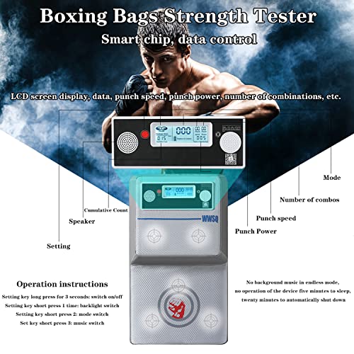 Máquina de Boxeo Montada en la Pared Smart Music Boxing Training Punching Target con Punch Force Tester, Saco de Boxeo Familiar Equipo de Almohadillas de Boxeo para niños Adultos jóvenes,Plata