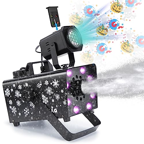 Máquina de Nieve Mejorada Hakuta 800W con 8 Luces LED RGB, proyección LED y 2 Mandos a Distancia Inalámbricos, Perfecta para Navidad, Halloween, Fiestas, Bodas y Escenario de DJ