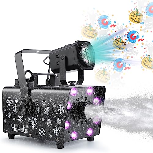 Máquina de Nieve Mejorada Hakuta 800W con 8 Luces LED RGB, proyección LED y 2 Mandos a Distancia Inalámbricos, Perfecta para Navidad, Halloween, Fiestas, Bodas y Escenario de DJ