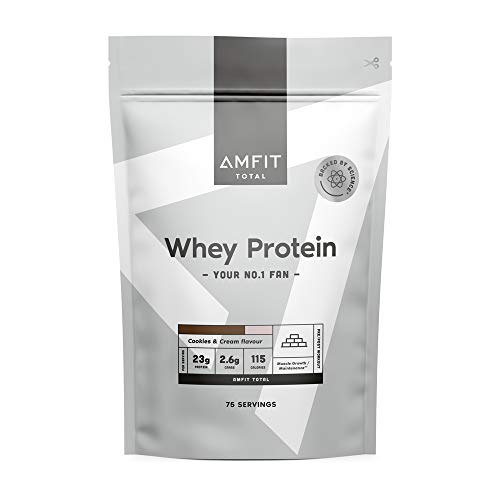 Marca Amazon - Amfit Nutrition Proteína de Suero de Leche en Polvo, Galleta y nata, 75 porciones, 2.27 kg (Paquete de 1)