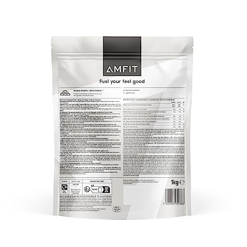Marca Amazon - Amfit Nutrition proteína de suero en polvo, sabor a cookies y crema, 33 porciones, 1 kg (Paquete de 1)