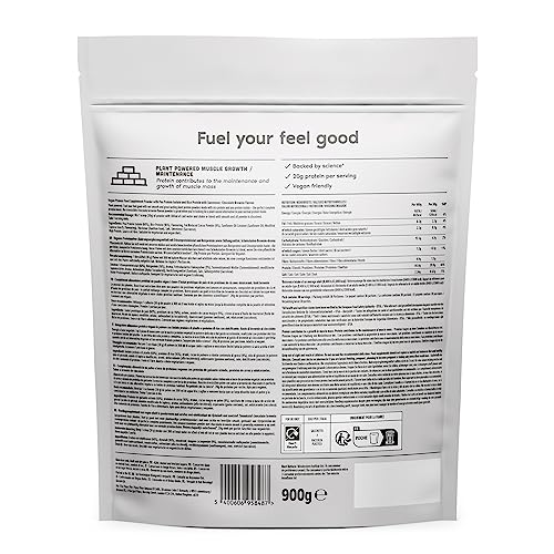Marca Amazon - Amfit Nutrition Proteína en polvo de origen vegetal, brownie de chocolate, 900g