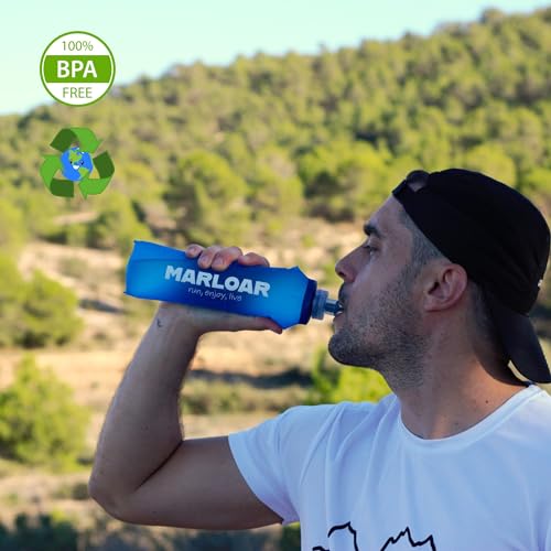 MARLOAR Soft Flask - Botella Plegable - Botella Plegable Silicona - pack de 2 unidades de Soft Flask 500ml para running, trail running y senderismo. BPA free. (500 ML, AZUL)