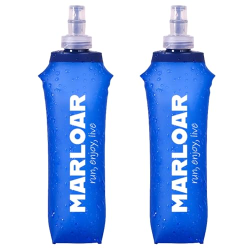 MARLOAR Soft Flask - Botella Plegable - Botella Plegable Silicona - pack de 2 unidades de Soft Flask 500ml para running, trail running y senderismo. BPA free. (500 ML, AZUL)