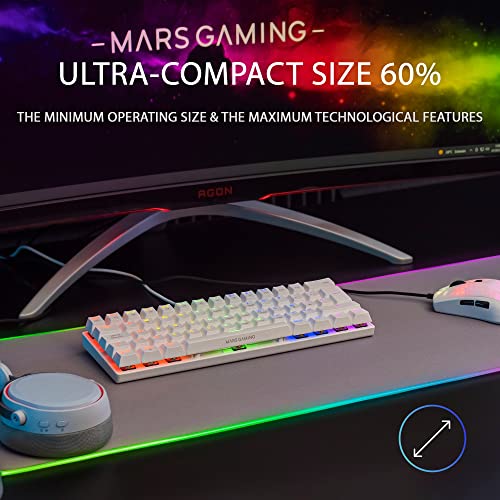 Mars Gaming MK60 Blanco, Teclado Gaming Mecánico FRGB, Antighosting, Switch Mecánico Rojo, Idioma Español