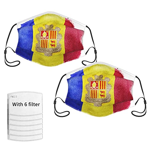 Máscara facial de tela con bandera de Andorra, paquete de 2 unidades, lavable, reutilizable, para mujer y hombre, máscara ajustable con filtro.