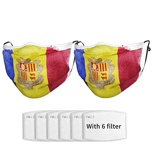 Máscara facial de tela con bandera de Andorra, paquete de 2 unidades, lavable, reutilizable, para mujer y hombre, máscara ajustable con filtro.