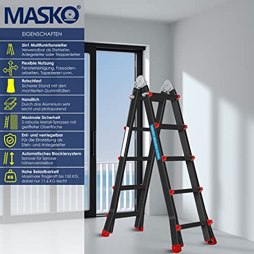 Masko® Escalera telescópica Multifuncional de Aluminio, Escalera Plegable Inclinada