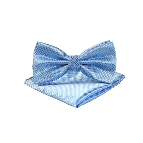 Massi Morino Pajarita azul con pañuelo para hombre Set - Pajarita para traje de caballero para boda - Pajarita ajustable azul