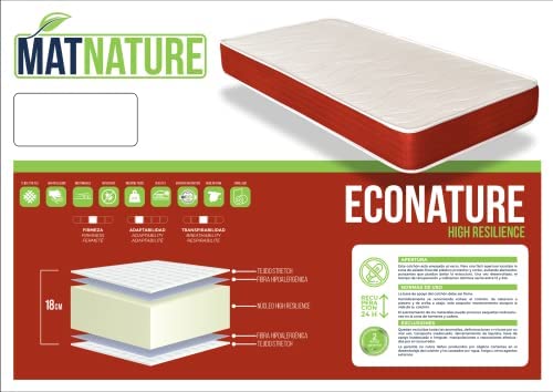 Matnature | EcoNature | Colchón Antibacterial | High Resilience Confort Alta Densidad | Reversible Invierno-Verano | Antiácaros (90 x 190 cm)