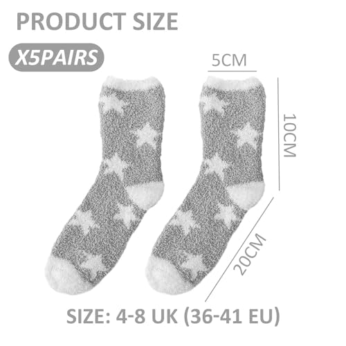 MAXQUU 5 pares de calcetines de felpa de estrella de cinco puntas, calcetines mullidos, calcetines de invierno de peluche, calcetines gruesos para mujer, calcetines mullidos para mujer, Azul Claro