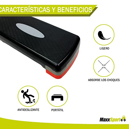 MaxxSport Aerobic Step Fitness 250kg - Stepper de 2 Pasos - Altura Ajustable 10 y 15 cm - 68 cm