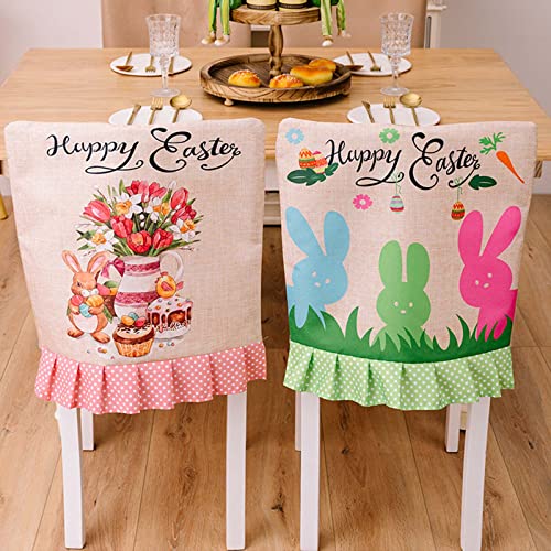 mayDONG - 4 fundas para silla de Pascua, mesa de comedor, gnomo, conejo, fundas para respaldo de silla, decoración de Pascua para el hogar