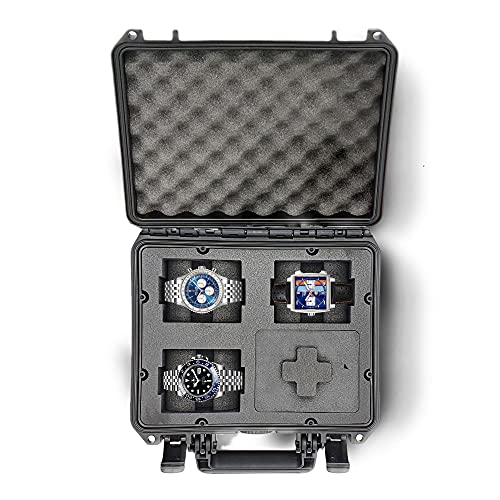mc-cases® - Caja para Relojes con Espacio para 4 Piezas - Maletín de Viaje Impermeable y con un Cierre Seguro - Máxima protección - Fabricada en Alemania
