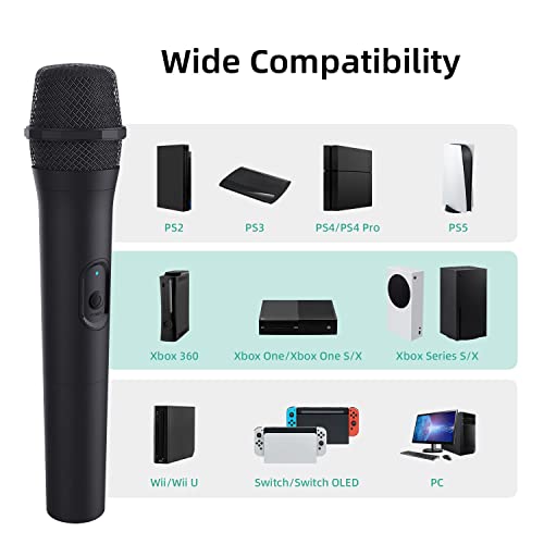 Mcbazel Micrófono inalámbrico para PS5/ PS4/Pro/ PS3/ PS2/ Xbox Series X|S/Xbox One X|S/Xbox One/ 360/NS Switch/Switch OLED/Wii/WiiU/PC con Baja latencia