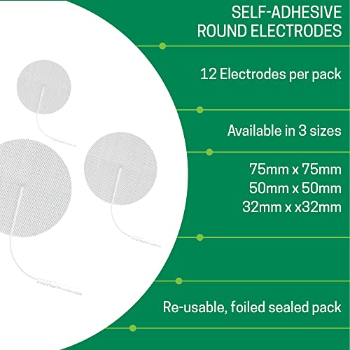 Med-Fit TENS - Almohadillas de electrodo redondas autoadhesivas para máquina, gel hipoalergénico no irritante, 3 paquetes en total de 12 electrodos (75 mm redondo (paquete de 12))