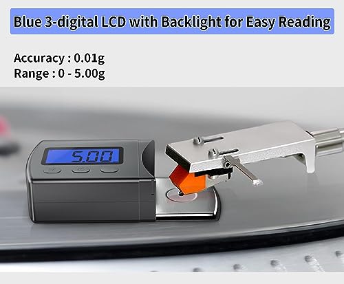 Medidor de Escala de Fuerza de lápiz de Mini Tocadiscos Digital de Alta precisión 0,01 g / 5,00 g retroiluminación LCD Azul para Cartucho Phono de Brazo de Lectura
