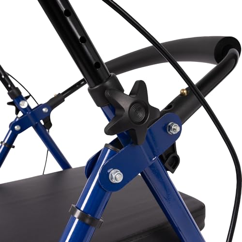 Medidu Andador plegable ligero, incluye bandeja y cesta. Fácil de plegar para colocar en el maletero, para viajar, altura ajustable, azul