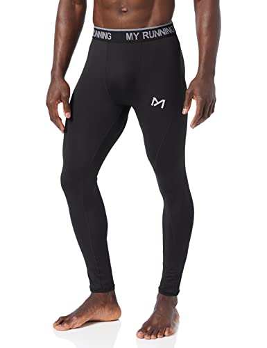 MEETYOO Leggings Hombre, Compresión Secado Rápido Pantalones Deporte Mallas Largas para Running Fitness Yoga, Negro-1, M