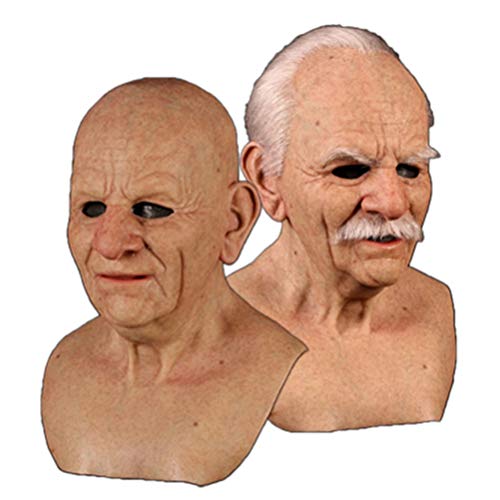 MeiLiu Máscara de Anciano, Cubierta Facial de Arrugas humanas de Halloween, Accesorios para la Cabeza de Cosplay para la Fiesta de Halloween de la Mascarada