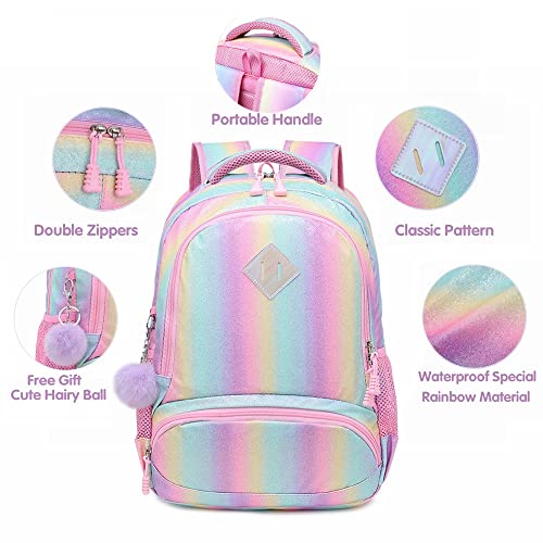 Meisohua Mochila Rainbow Glitter para niñas - Mochila Preescolar para niños Lindos Mochila de Viaje Ligera Mochila Informal Encantadora Regalo para niñas 3 Packs - Rainbow