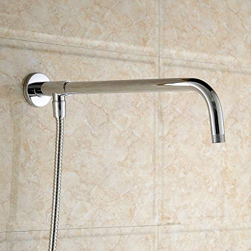Melairy Brazo de ducha cromado pulido con soporte de latón montado en la pared, brazo de ducha de acero inoxidable de 37 cm para cabezal de ducha fijo