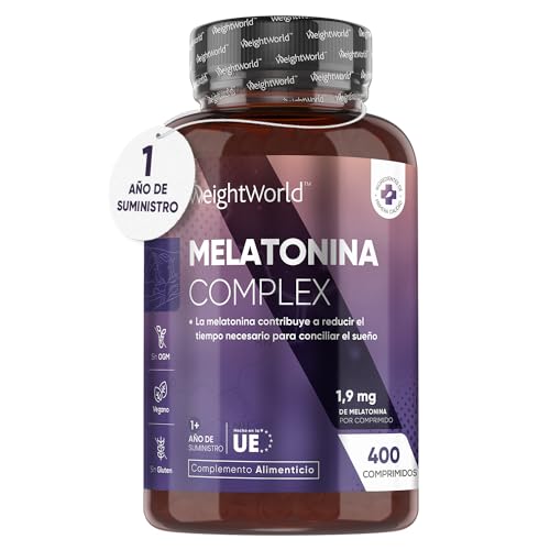 Melatonina Pura 1,9 mg Complex con Magnesio y Pasiflora - 400 Comprimidos | Más de 1 Año de Suministro | Inductor del Sueño Natural con Vitamina B6 de Liberación Prolongada - Sin Gluten, Apto Veganos