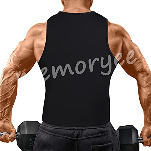 Memoryee Hombre Sauna Chaleco Deportivo Neopreno Entrenamiento Body Shaper Traje Entrenador Cintura Fitness Cremallera Camiseta Sin Mangas/Black/XL