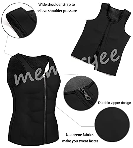 Memoryee Hombre Sauna Chaleco Deportivo Neopreno Entrenamiento Body Shaper Traje Entrenador Cintura Fitness Cremallera Camiseta Sin Mangas/Black/XL