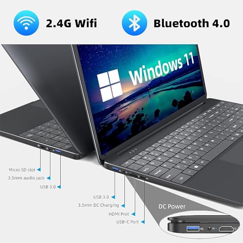 MENGHU Ordenador portátil de 15,6 Pulgadas, Windows 11, 8 GB RAM 256 GB SSD, Procesador Celeron N4020 (hasta 2,8 GHz), Ordenador portátil PC con 2xusb 3.0