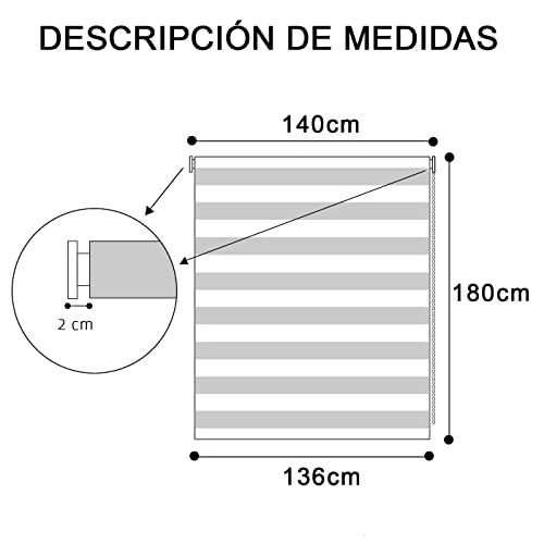 MERCURY TEXTIL Estor Enrollable de Doble Capa, Noche y Día, translúcido y oscurecido (140 x 180 cm, Blanco)