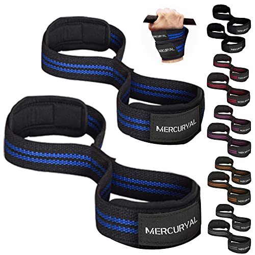 MERCURYAL Straps en 8 Gym para Nivel Avanzado y Profesional - Straps Powerlifting - Correas de Agarre en Forma de 8 de Gimansio y Peso Muerto - Accesorios Gimnasio (Azul)