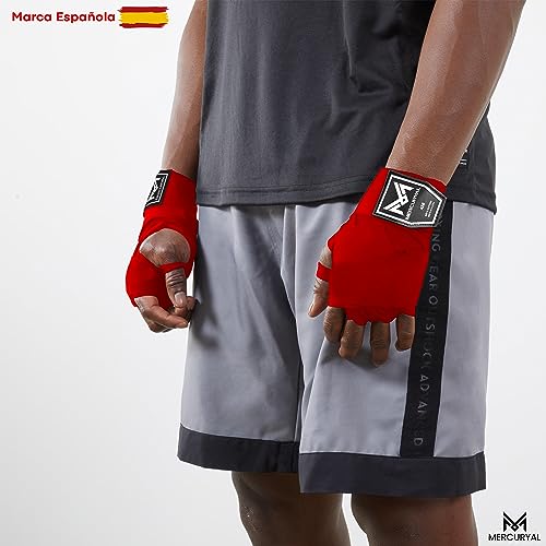 MERCURYAL Vendas Boxeo 4m para Proteger la Mano - Vendas Boxeo Guantes Interiores - Cinta Boxeo - Hand Wraps Muay Thai MMA Kick Boxing Artes Marciales - Vendas para Mujeres y Hombres (4 M, Rojo)