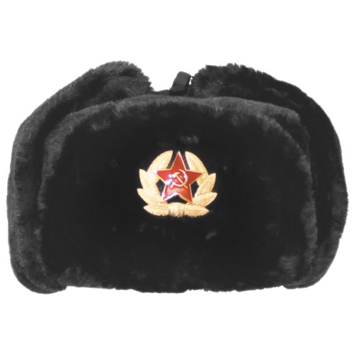 MFH Ruso Invierno Ruso Gorra Negro con Placa tamaño L