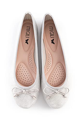 MIGILI 325 Bailarinas Mujer Zapatos Ballet Flats con Punto Cerrada (Plateado, Numeric_39)