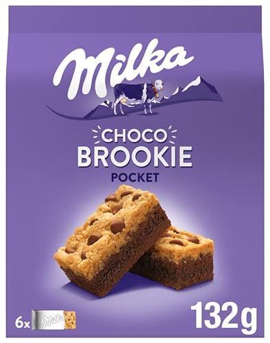 Milka Choco Brookie Bizcocho de Chocolate con Leche de los Alpes y Trozos de Chocolate con Leche Formato Bolsillo 132g - Pack de 13