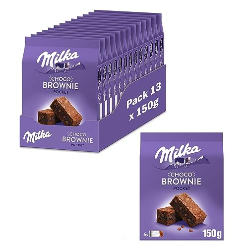 Milka Choco Brownie Bizcocho de Chocolate con Leche de los Alpes y Trozos de Chocolate con Leche 150g - Pack de 13