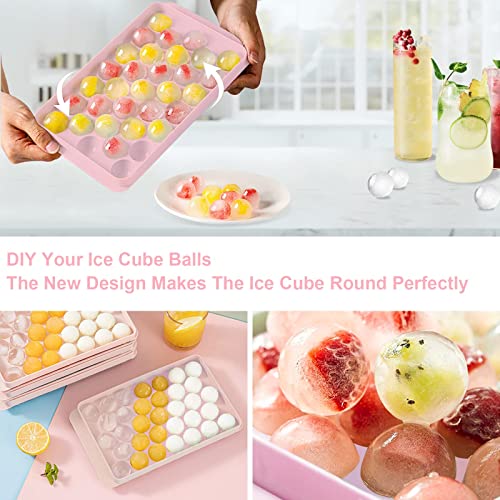 Mini bandeja de cubitos de hielo, molde redondo para hacer bolas de hielo para congelador, té café (paquete de 3 cubo de hielo rosa y pinza )