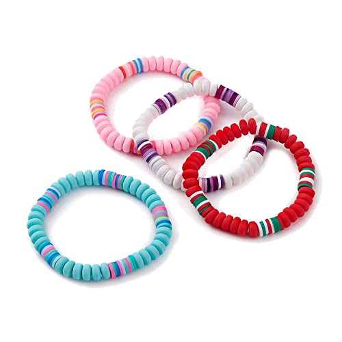 Miniblings Juego de 4 pulseras de perlas, pulsera de la suerte, colores de vinilo, cuentas ovaladas, joyas originales, mujeres y niñas, verstellbar, Plástico