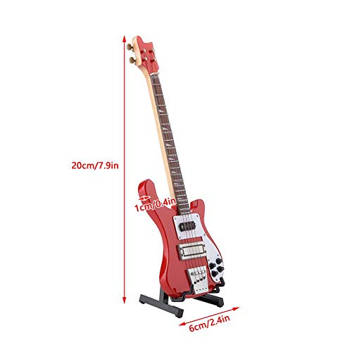miniguitarra de madera Mini réplica de bajo rojo Mini modelo de instrumento musical con Estar para Decoración hogareña bajo eléctrico miniatura bajo eléctrico miniatura