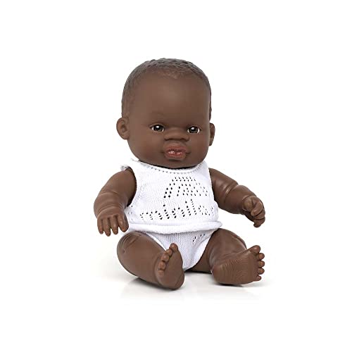 Miniland- Baby Africano Niño 21cm. Muñeco, Color Real (31123)