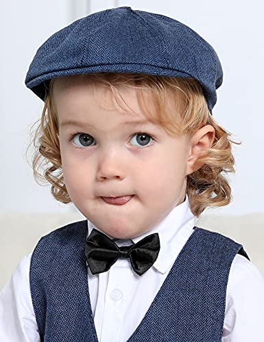 mintgreen Sombreros Gorras Bebés Niño, Recién Nacido Vendedor de Periódicos Gorra Vintage Tweed Plano Sombrero de Panadero, Azul, 4-5 años