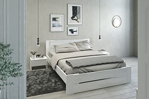Miroytengo Cama Doble White Dormitorio Matrimonio Color Blanco Estilo Moderno Mueble 135-140x190 cm