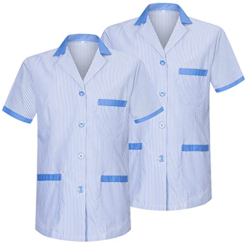 MISEMIYA - Pack*2-Camisa Camisetas Mujer Medica Mangas Cortas Uniforme Laboral Sanitarios Hospital Limpieza Ref.T820 - M, Celeste