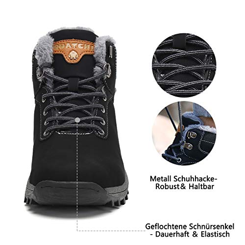 Mishansha Hombre Mujer Botas de Nieve Invierno Botines Senderismo Impermeables Deporte Trekking Zapatos Fur Forro Aire Libre Boots,Negro 39 EU