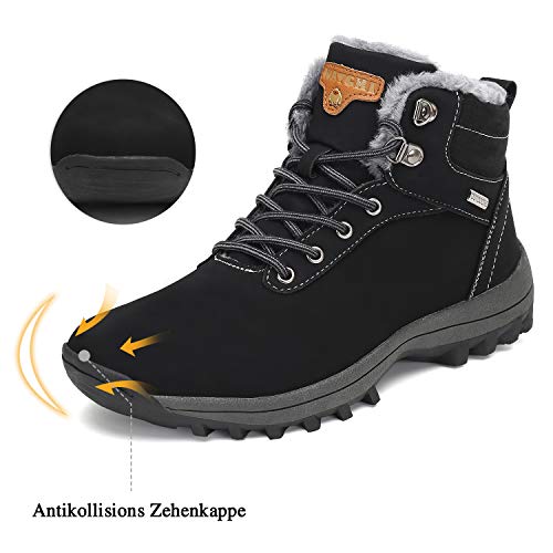 Mishansha Hombre Mujer Botas de Nieve Invierno Botines Senderismo Impermeables Deporte Trekking Zapatos Fur Forro Aire Libre Boots,Negro 39 EU